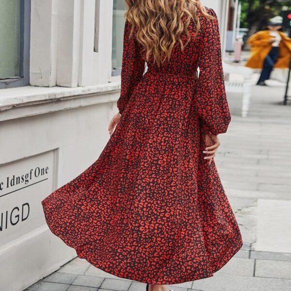 FIERCE DOLLZ Leopard Print V-Neck Belted Wrap Dre - Picture 4 of 5